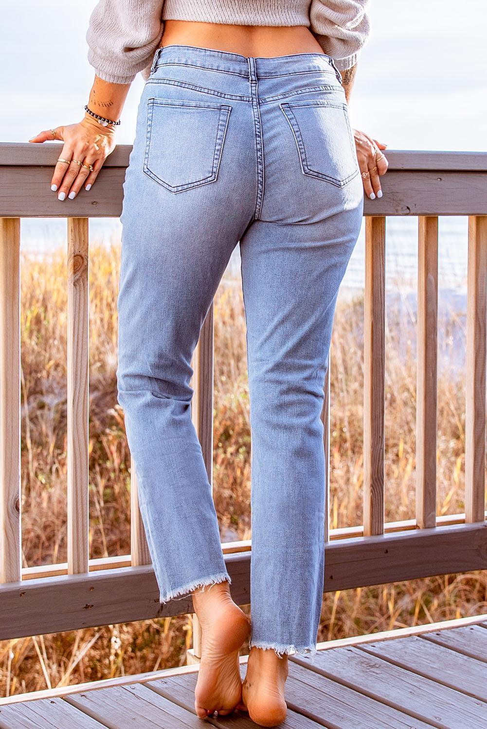 Stylish Distressed Cropped Jeans - ClubOn