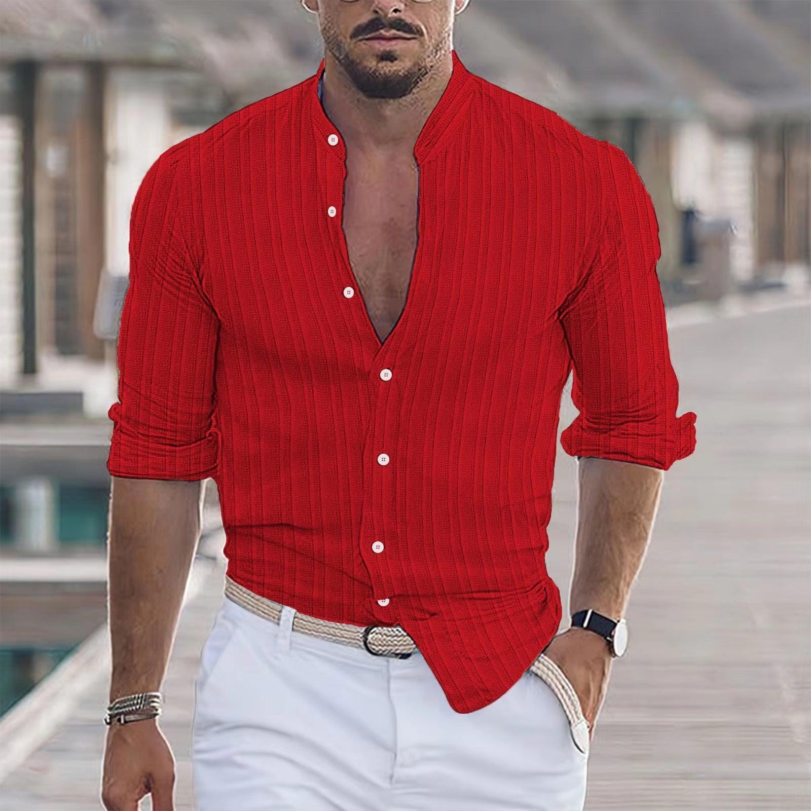 Men's Striped Long Sleeve Shirt - Casual Beach Style Top - ClubOn