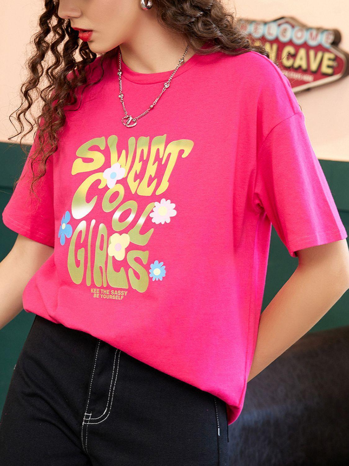 Letter Graphic Round Neck Half Sleeve T-Shirt - ClubOn