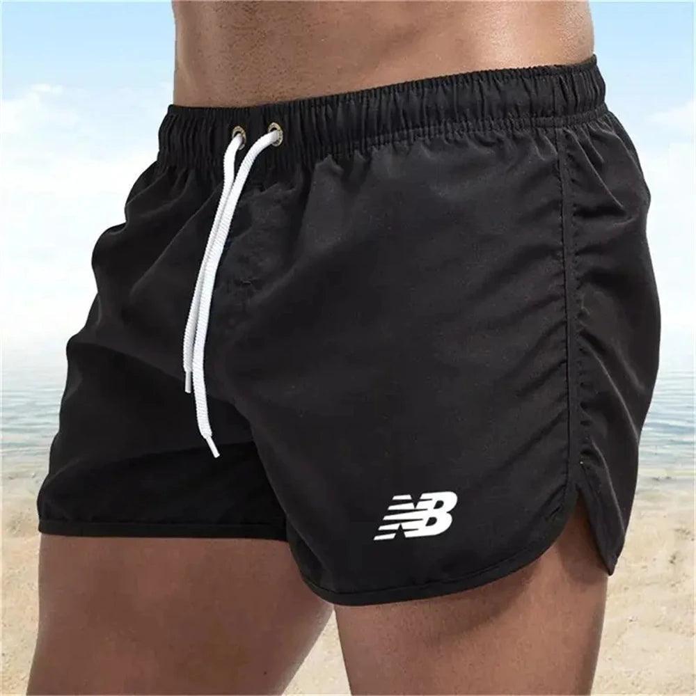 Men's Letter B Print Beach Shorts - Quick-Dry Gym & Vacation Wear - ClubOn