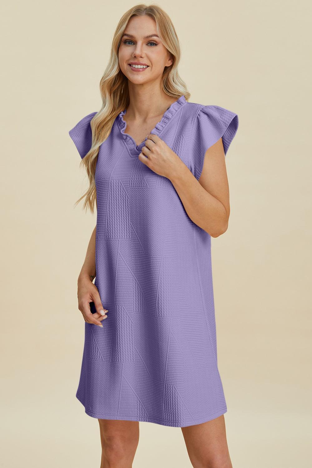 Double Take Full Size Ruffled V-Neck Cap Sleeve Dress - ClubOn