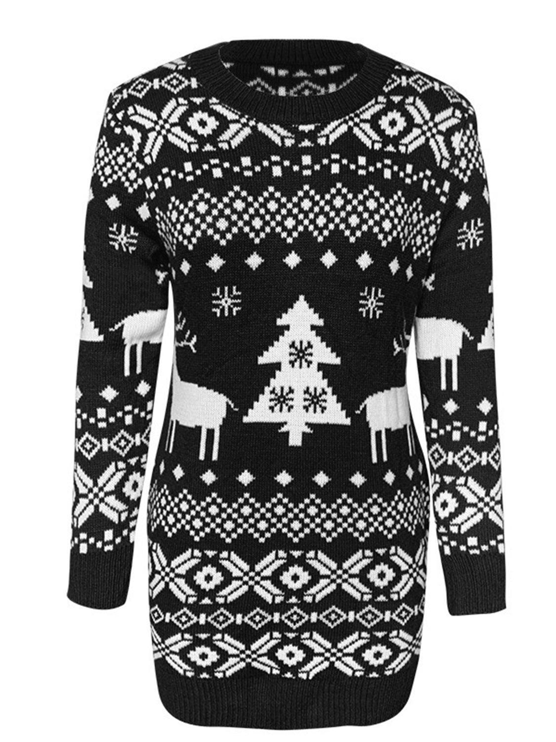 Christmas Element Round Neck Mini Sweater Dress - ClubOn