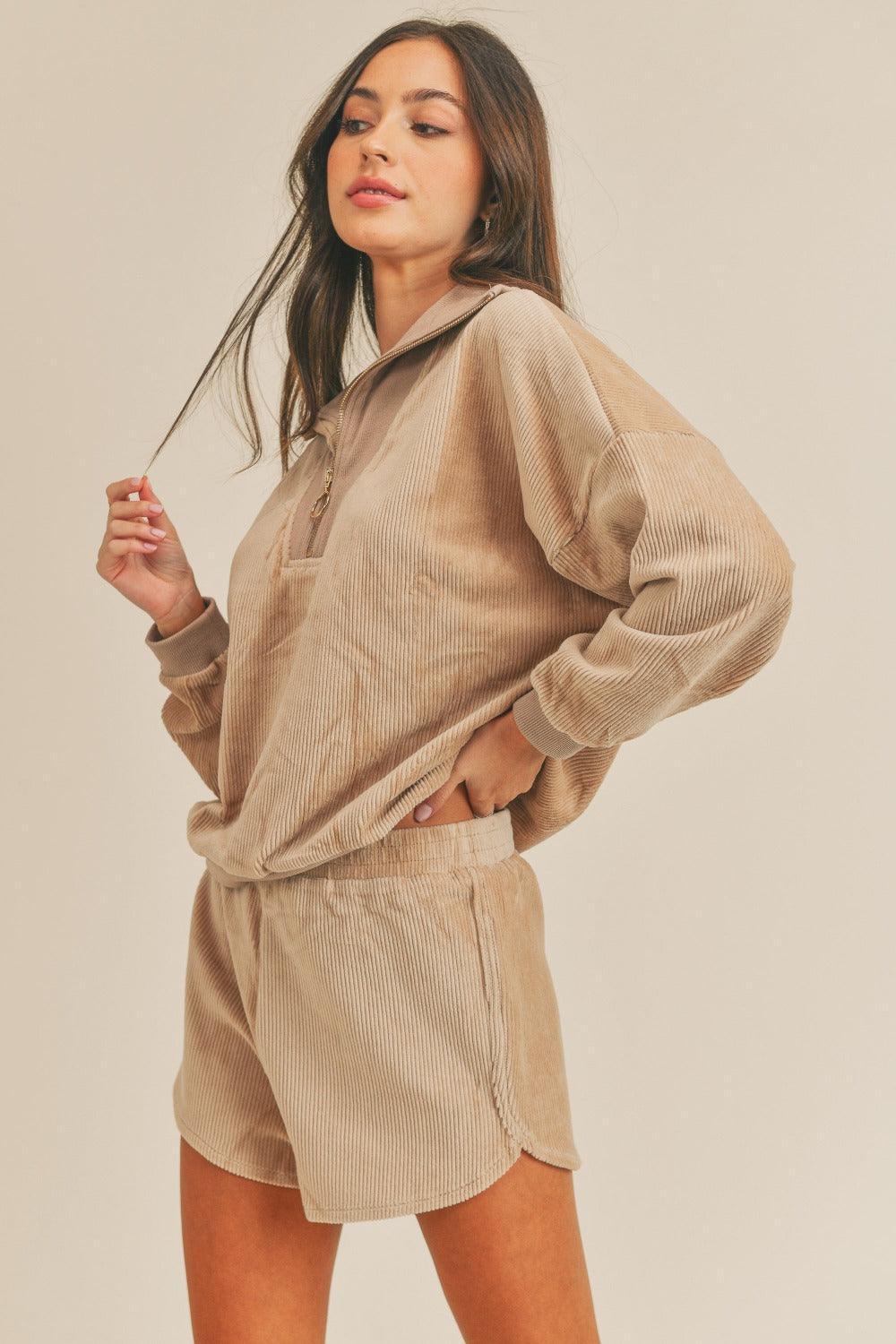 MABLE Corduroy Half Zip Top and Shorts Set - ClubOn