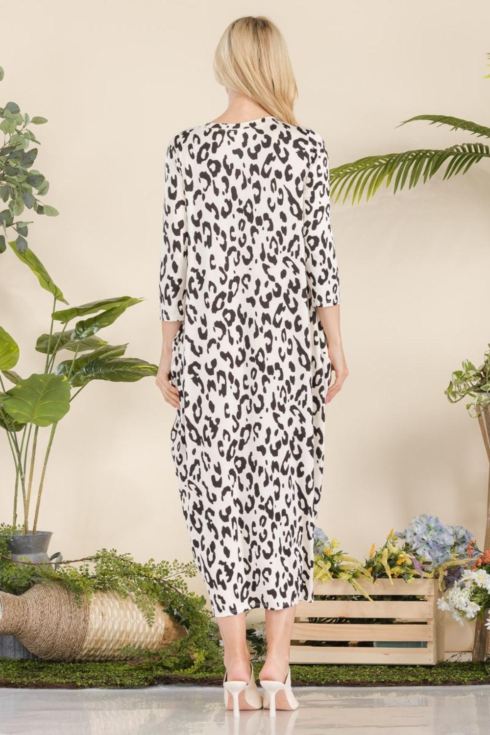 Celeste Full Size Leopard Contrast Dress with Pockets - ClubOn