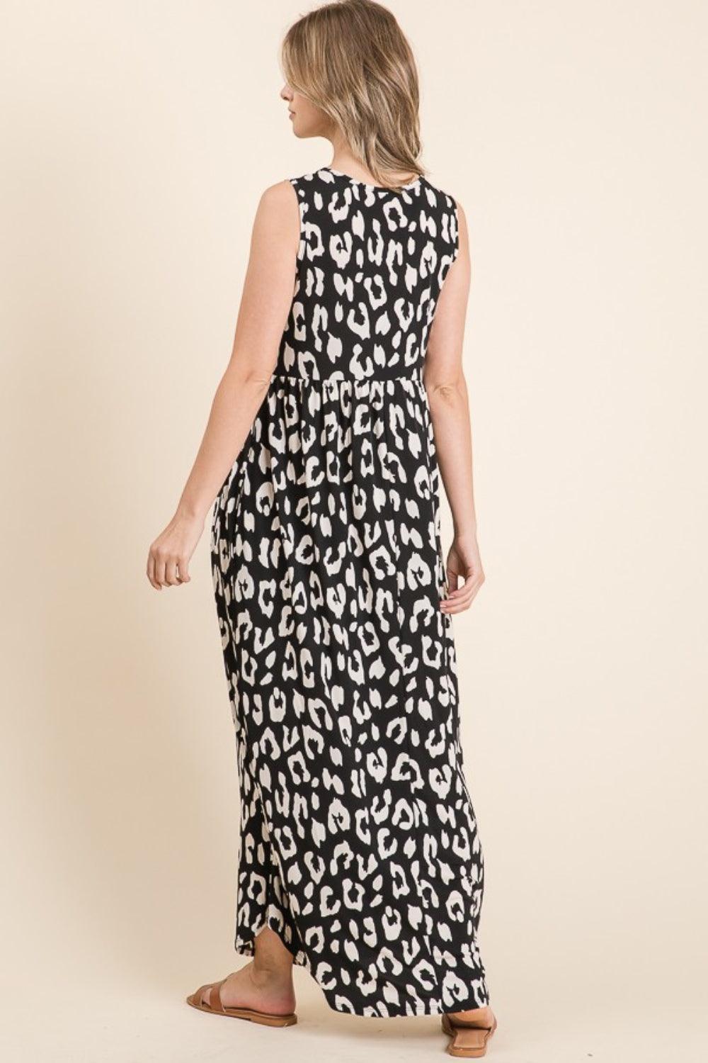 BOMBOM Leopard Maxi Dress with Pockets - ClubOn