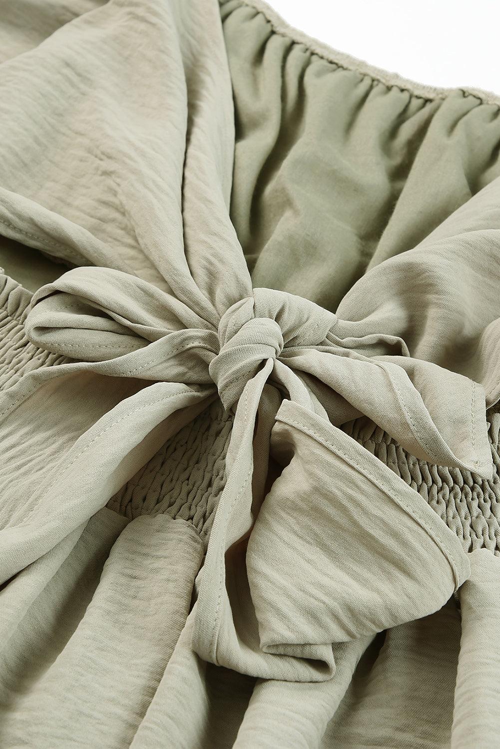 Cutout Smocked Square Neck Ruffle Hem Dress - ClubOn