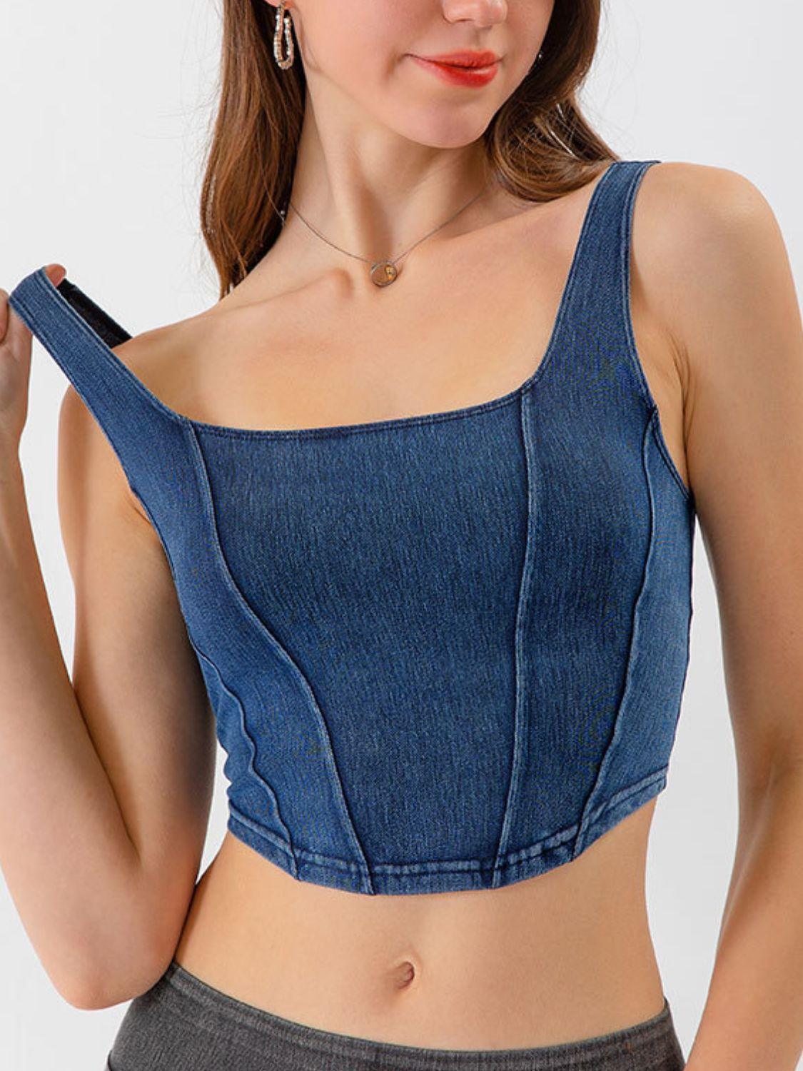 Seam Detail Cropped Denim Tank - ClubOn