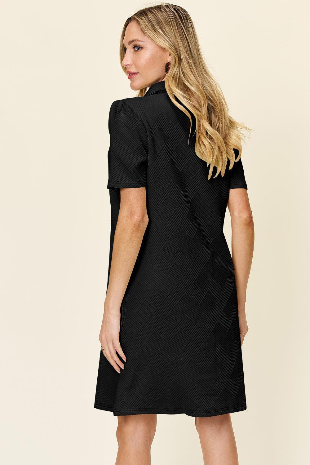 Double Take Full Size Texture Collared Neck Short Sleeve Dress - ClubOn