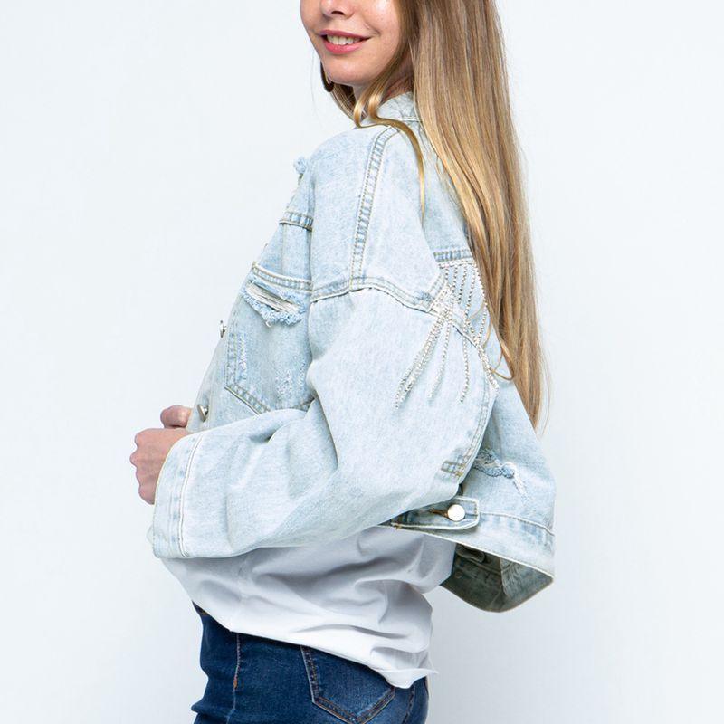 Cropped Collared Neck Dropped Shoulder Denim Jacket - ClubOn