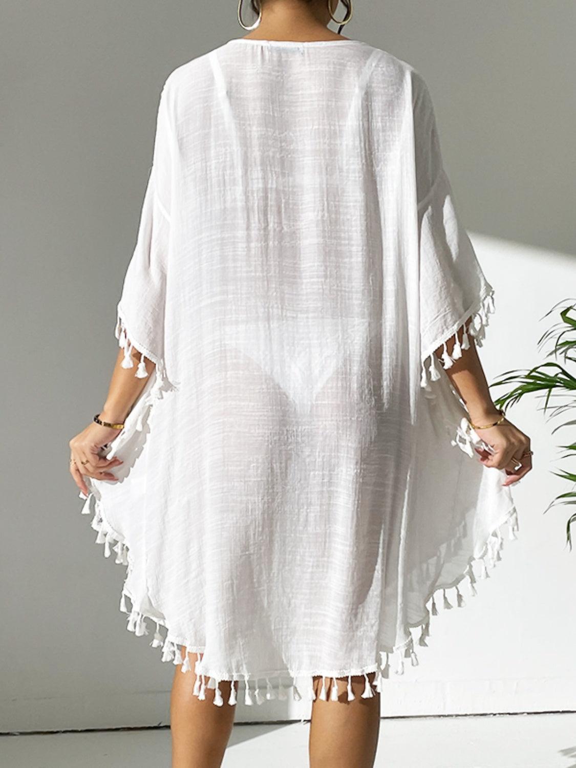 Tassel Cutout Scoop Neck Cover-Up Dress - ClubOn