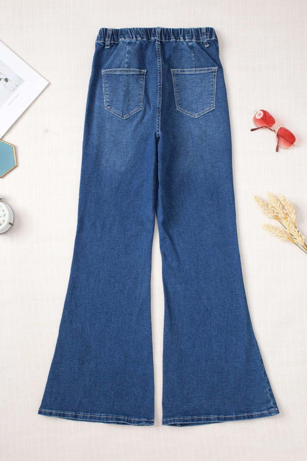 Elastic Waist Bootcut Jeans with Pockets - ClubOn