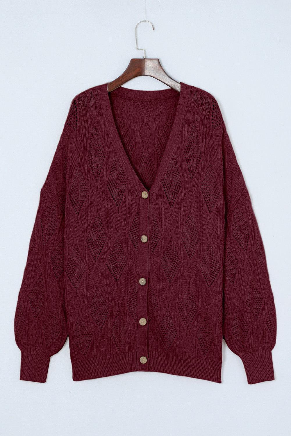 Plus Size Cable-Knit Button Up Sweater - ClubOn