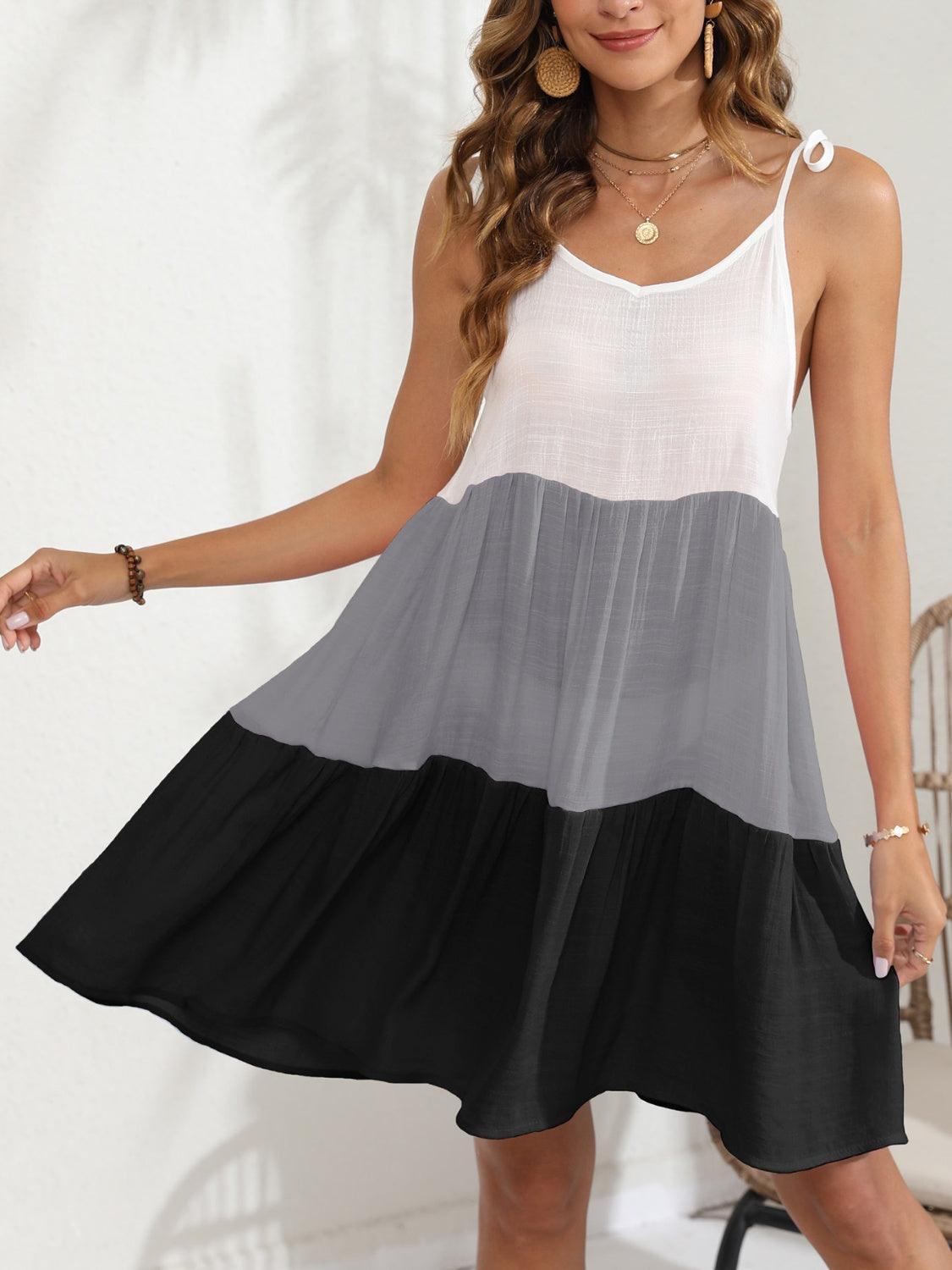 Color Block Spaghetti Strap Cover-Up Dress - ClubOn