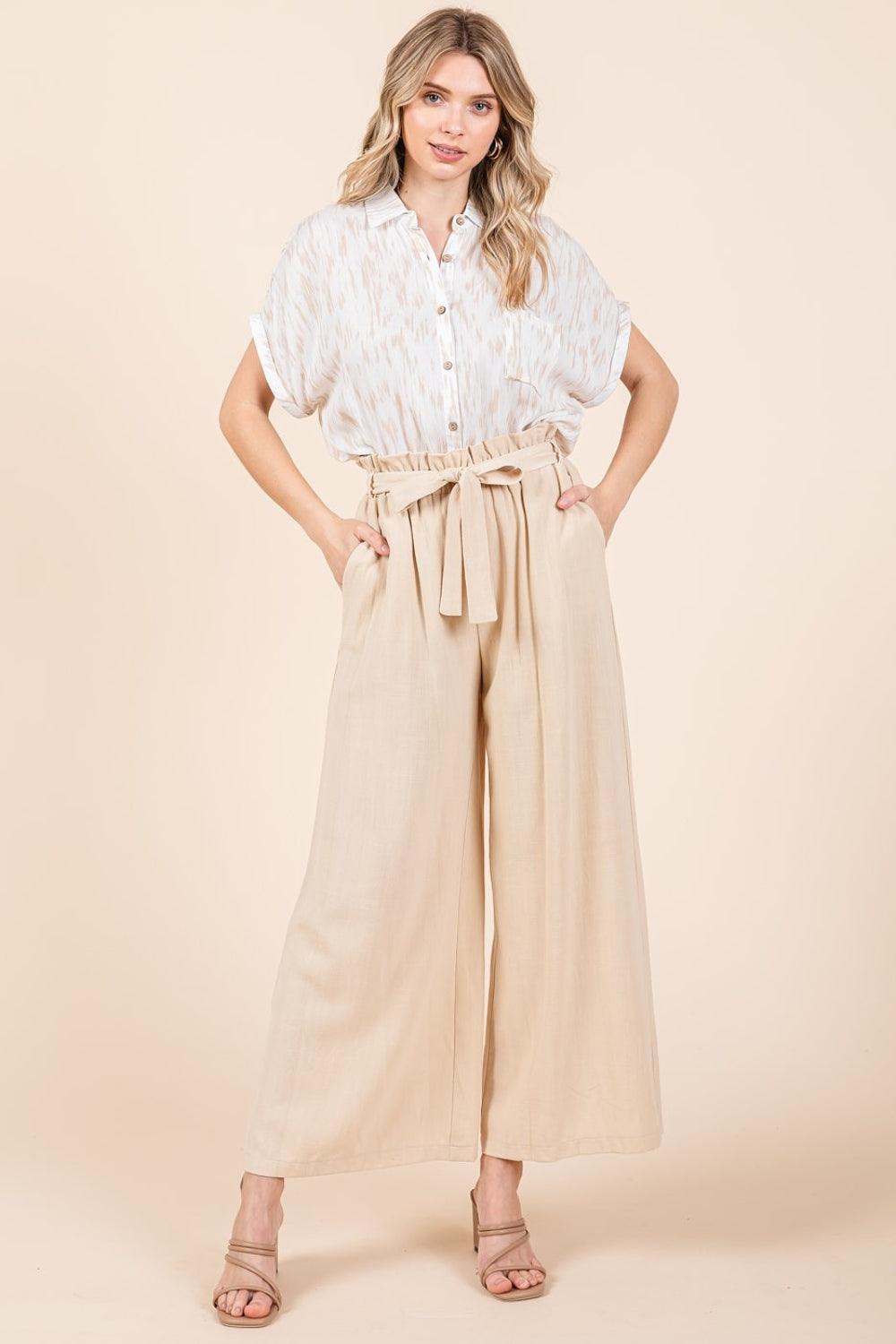 High Waist Tie Front Wide Leg Pants – Chic & Flattering Fit - ClubOn