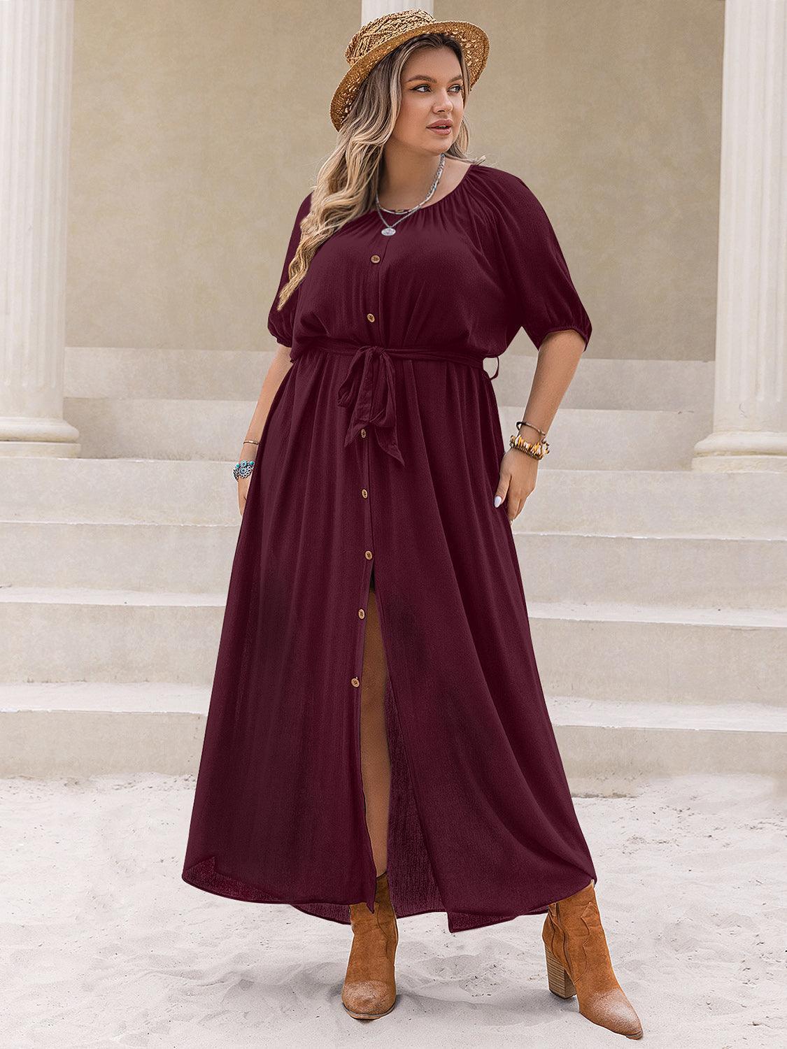 Plus Size Round Neck Half Sleeve Dress - ClubOn