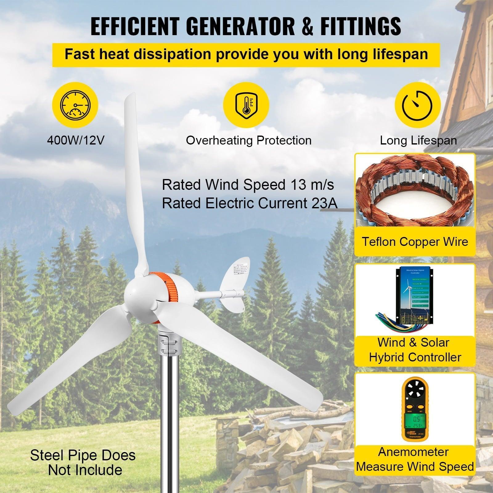 SKYSHALO Wind Turbine Generator – 12V/AC, 400W Wind Power Kit with MPPT Controller, 5 Blades, Auto Adjust Windward Direction - ClubOn