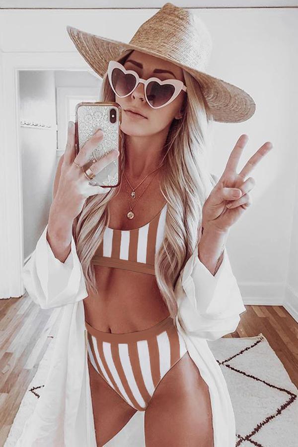Striped Tank High Waist Bikini - ClubOn