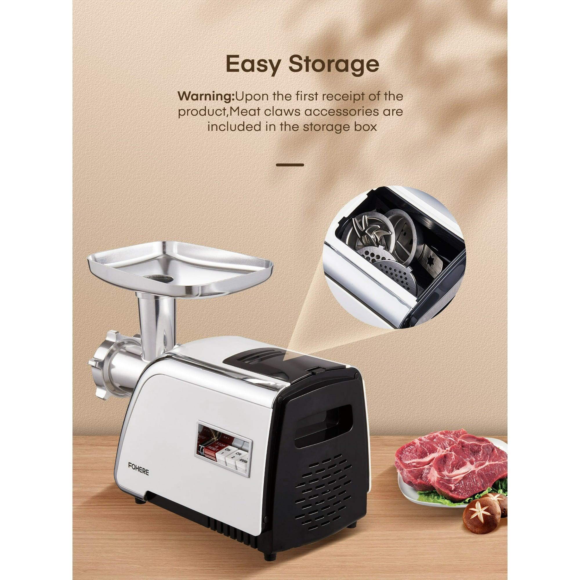 Electric Meat Grinder Heavy Duty, 3000W Max, Sausage Stuffer, 4 Stainless Steel Grinding Plates, 3 Blades, Storage Box - ClubOn