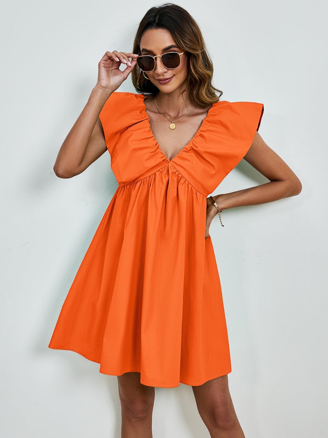 V-Neck Cap Sleeve Mini Dress - ClubOn
