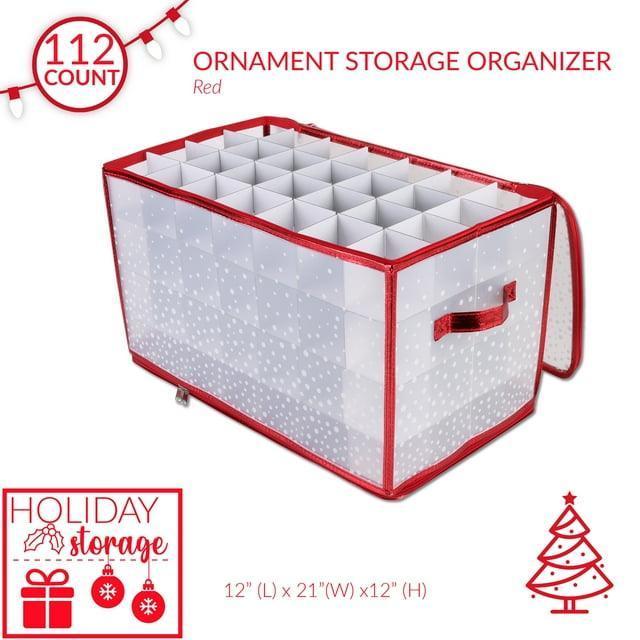 112-Count Plastic Ornament Organizer – Red Storage Box for Holiday Decorations - ClubOn