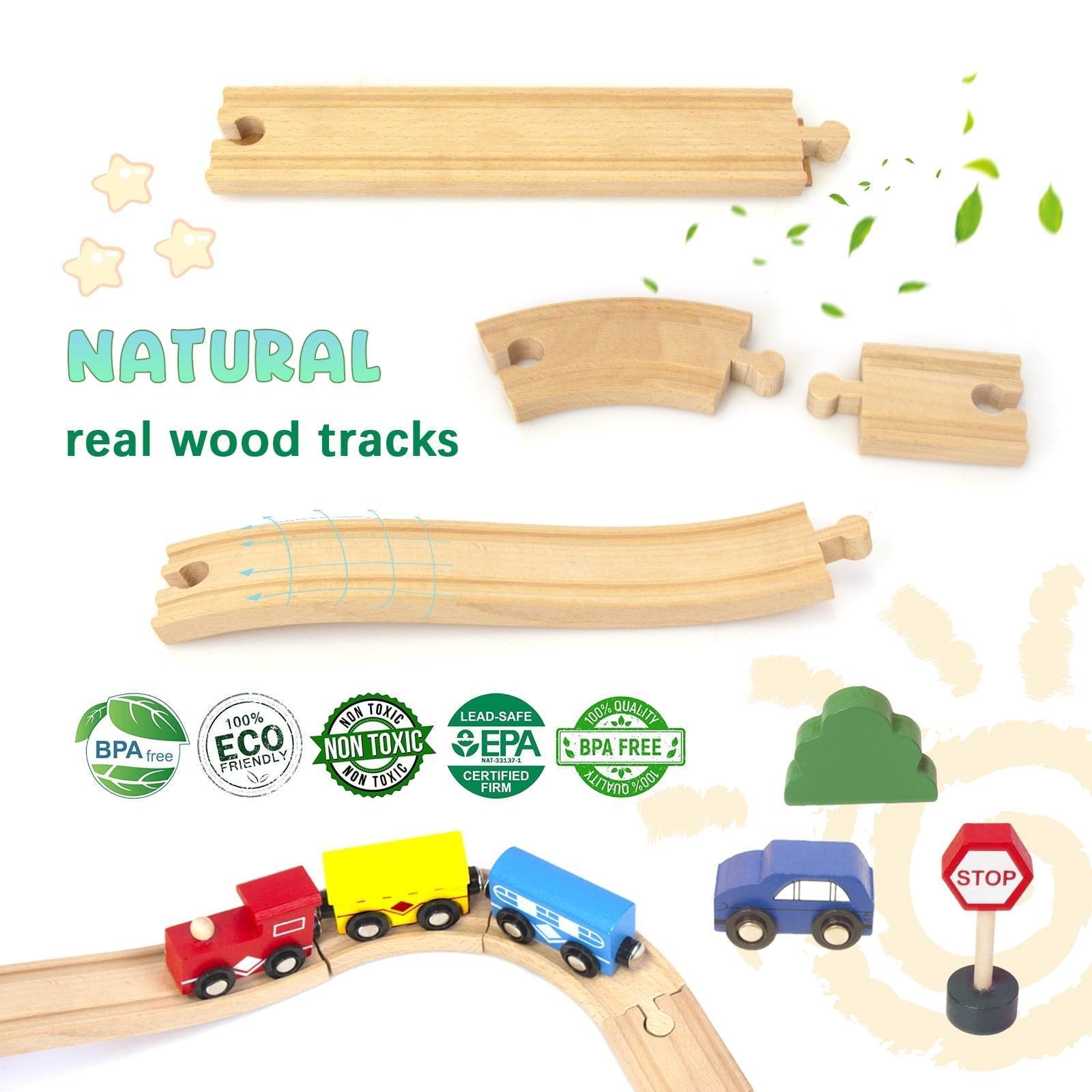 WoodenEdu Double-Side Model Train Set, Easy to Assemble Wood, Yellow, 60 Pcs, 2.72lbs - ClubOn