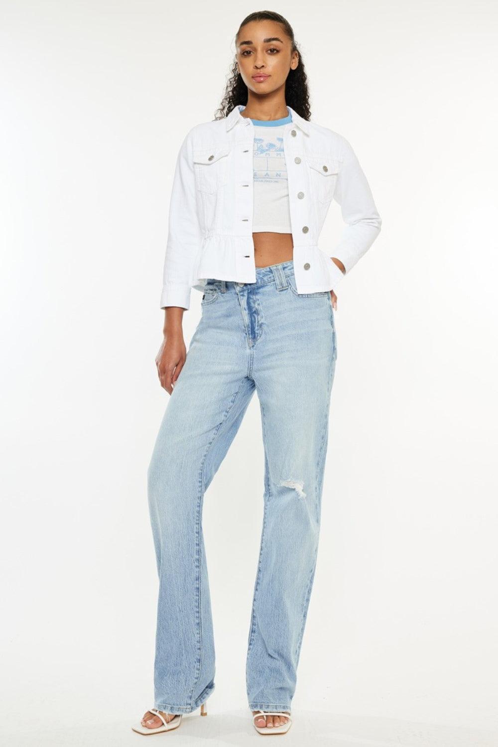 Distressed High-Rise Straight-Leg Jeans – Modern Comfort and Style - ClubOn
