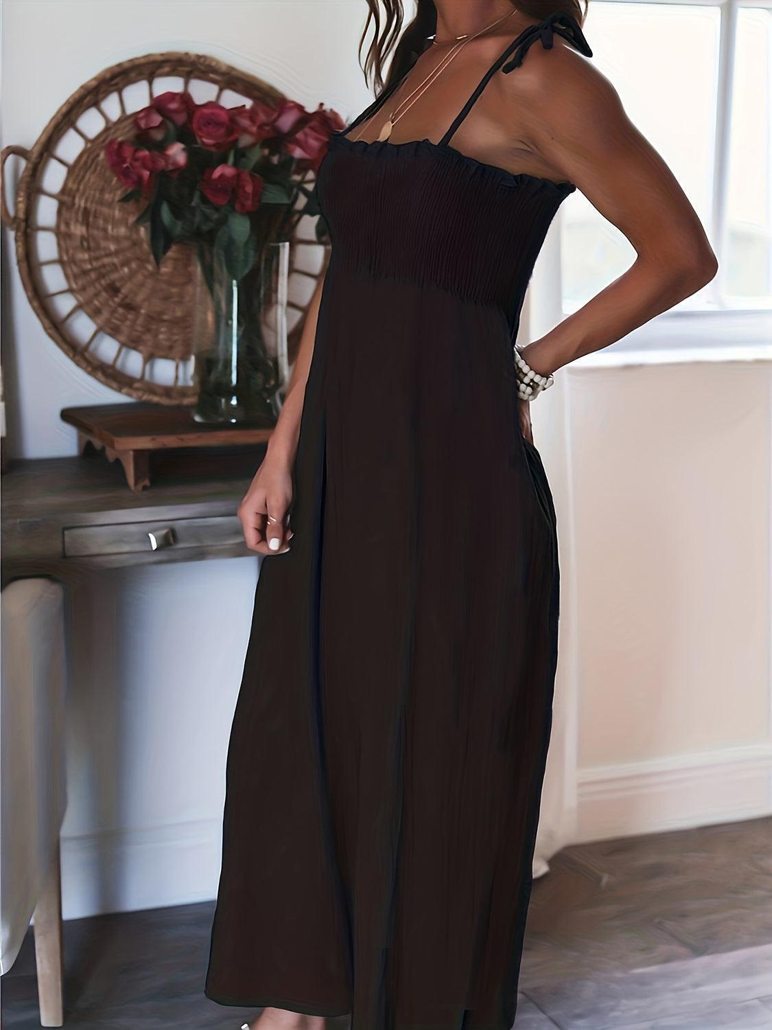 Full Size Smocked Spaghetti Strap Wide Leg Jumpsuit - ClubOn