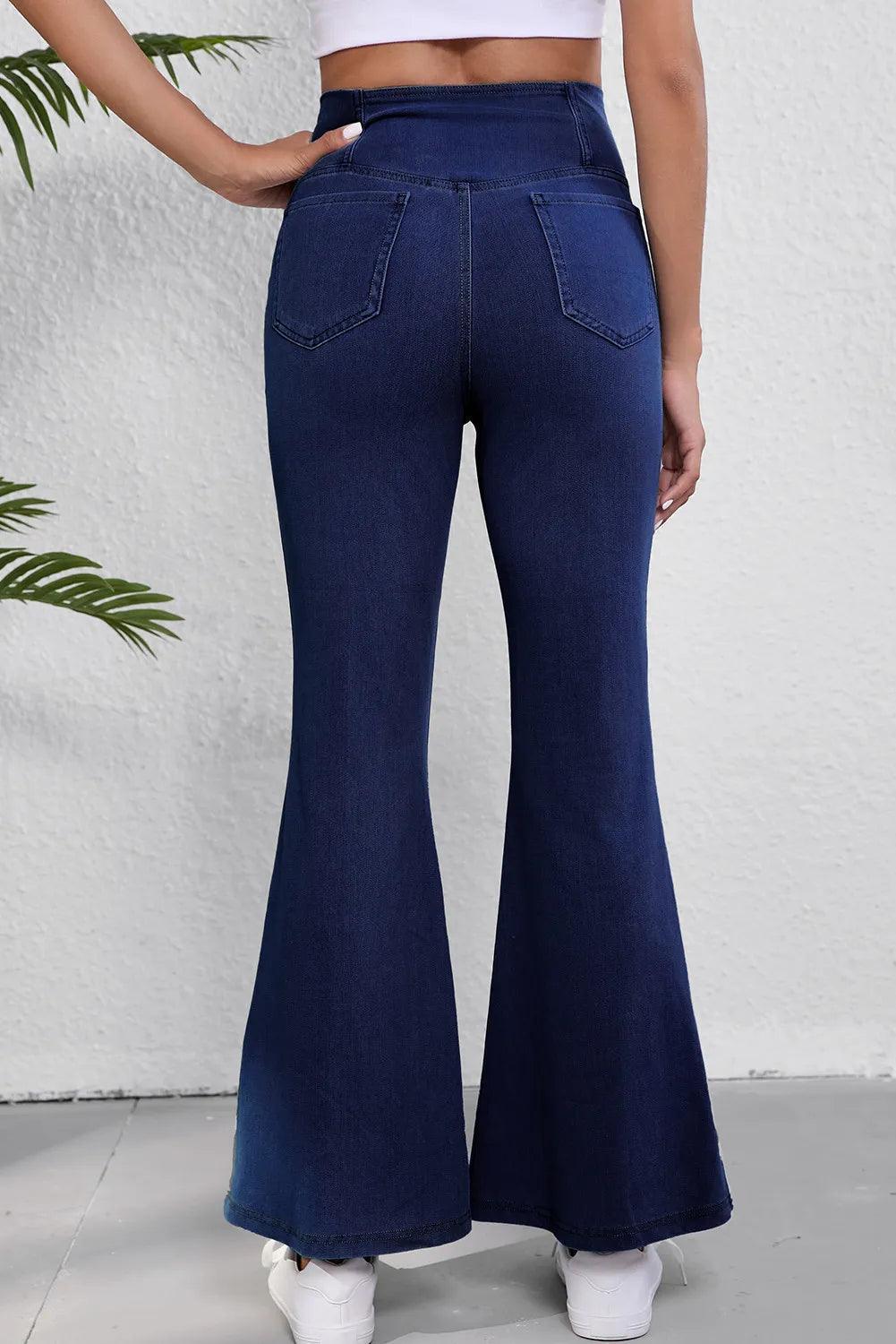 Asymmetric Waist Flare Jeans - ClubOn