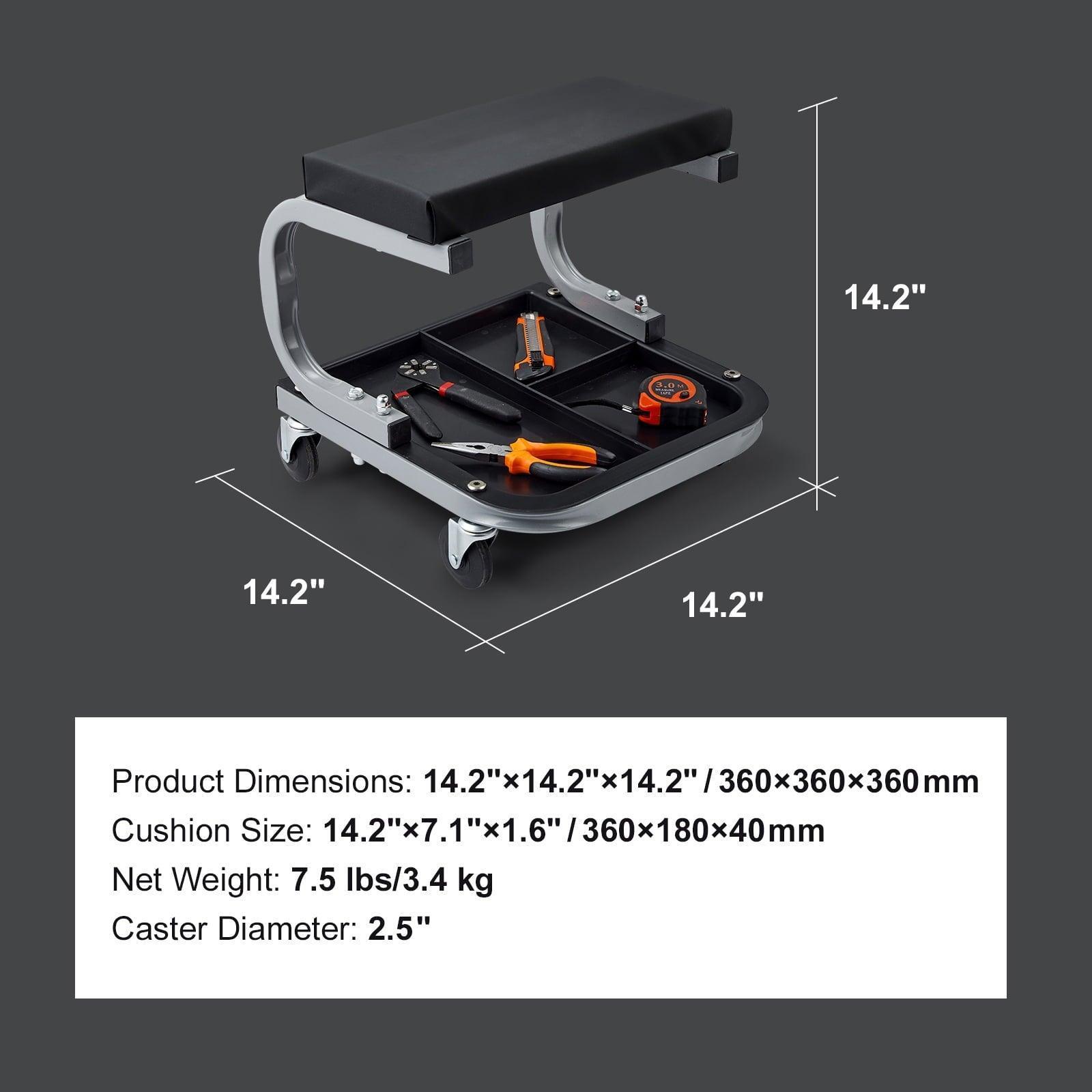 SKYSHALO Mobile Mechanic Seat – 250lbs Capacity Cushioned Workshop Chair on Wheels with Storage Tray (Black) - ClubOn
