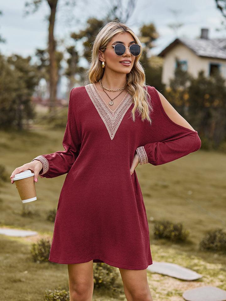 V-Neck Cutout Sleeve Mini Dress - ClubOn