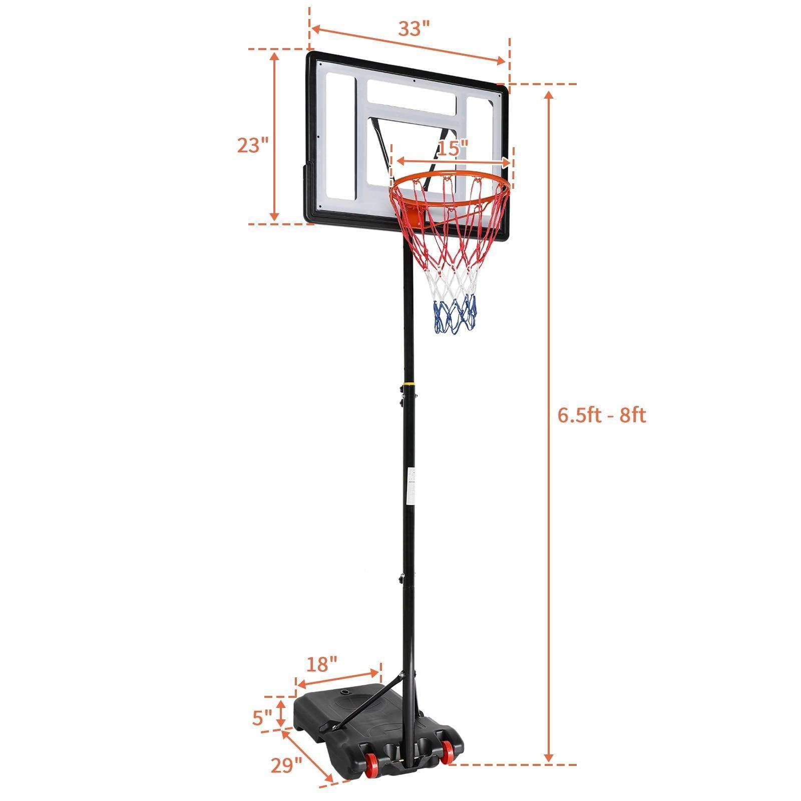Ktaxon 33 In. Portable Basketball Hoop Stand, Adjustable 6.5-8 ft Goal System with PVC Backboard (Indoor/Outdoor) - ClubOn