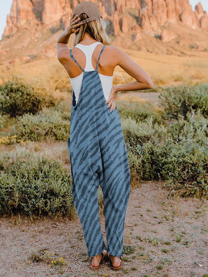 Full Size Printed V-Neck Sleeveless Jumpsuit - ClubOn