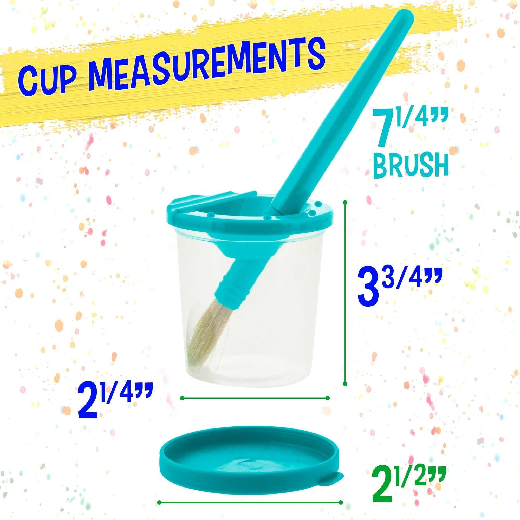 U.S. Art Supply 10-Piece No-Spill Paint Cups & 10-Piece Large Round Brush Set for Kids, Colored Lids & Wooden Handles - ClubOn