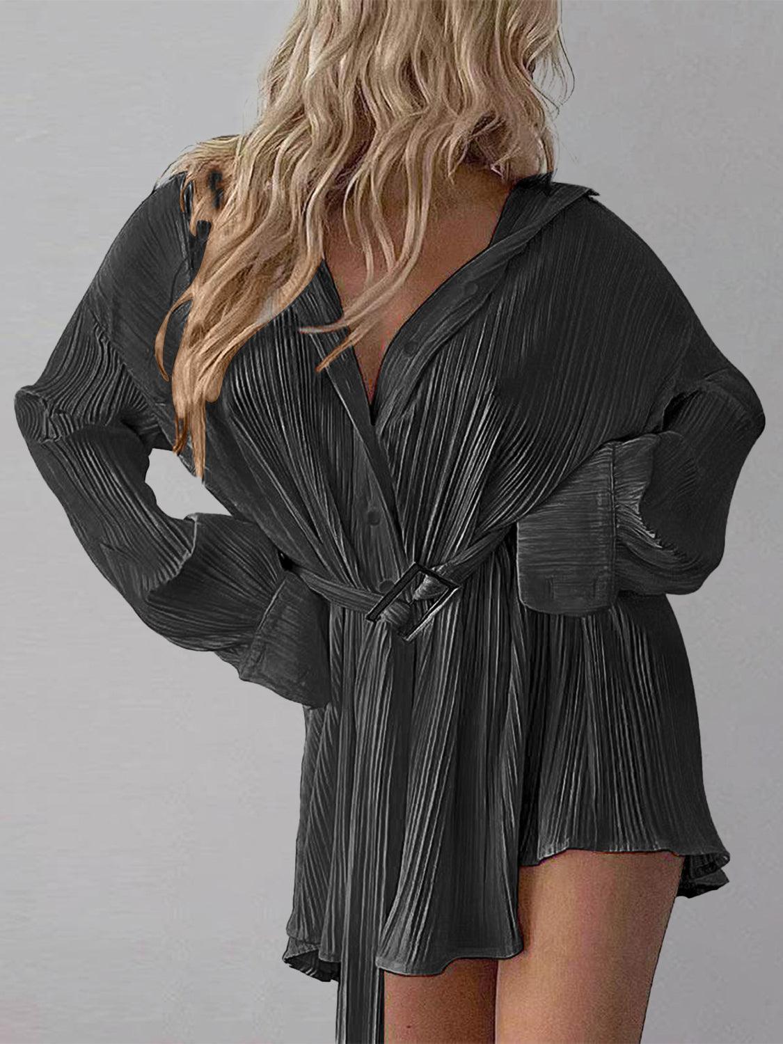 Button Up Dropped Shoulder Shirt Dress - ClubOn