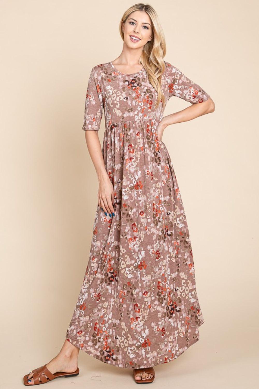 BOMBOM Printed Shirred Maxi Dress - ClubOn