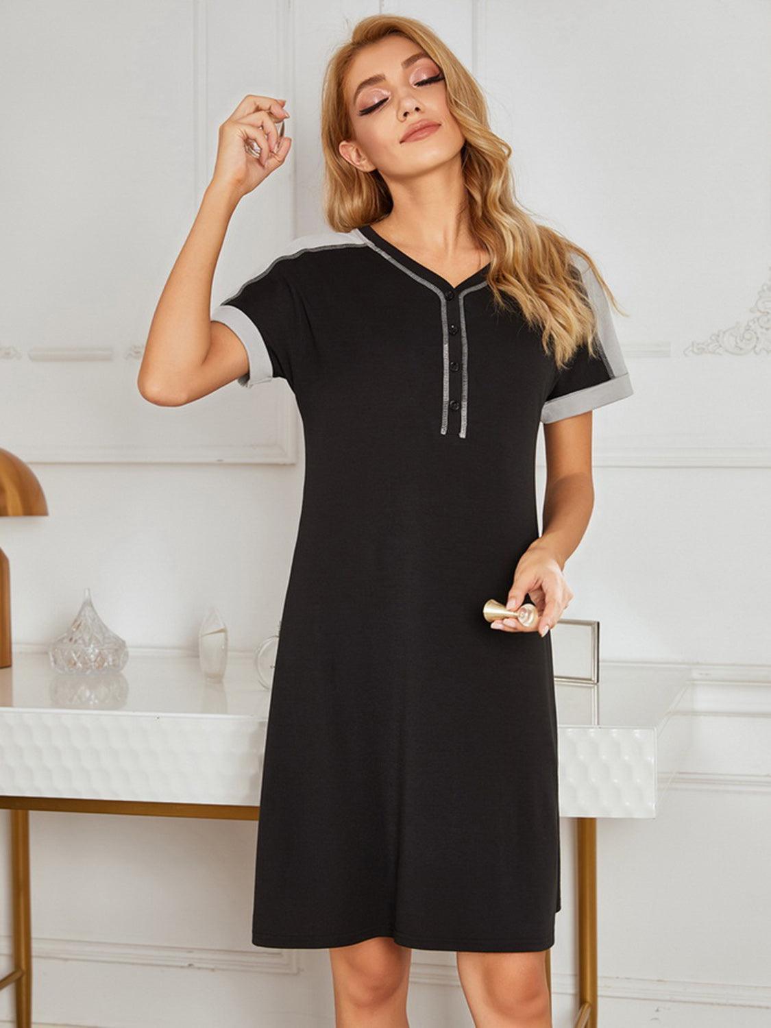 Contrast Stitching Contrast Short Sleeve Dress - ClubOn
