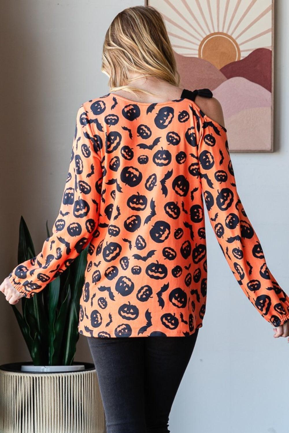 Heimish Pumpkin Print One Shoulder T-Shirt - ClubOn