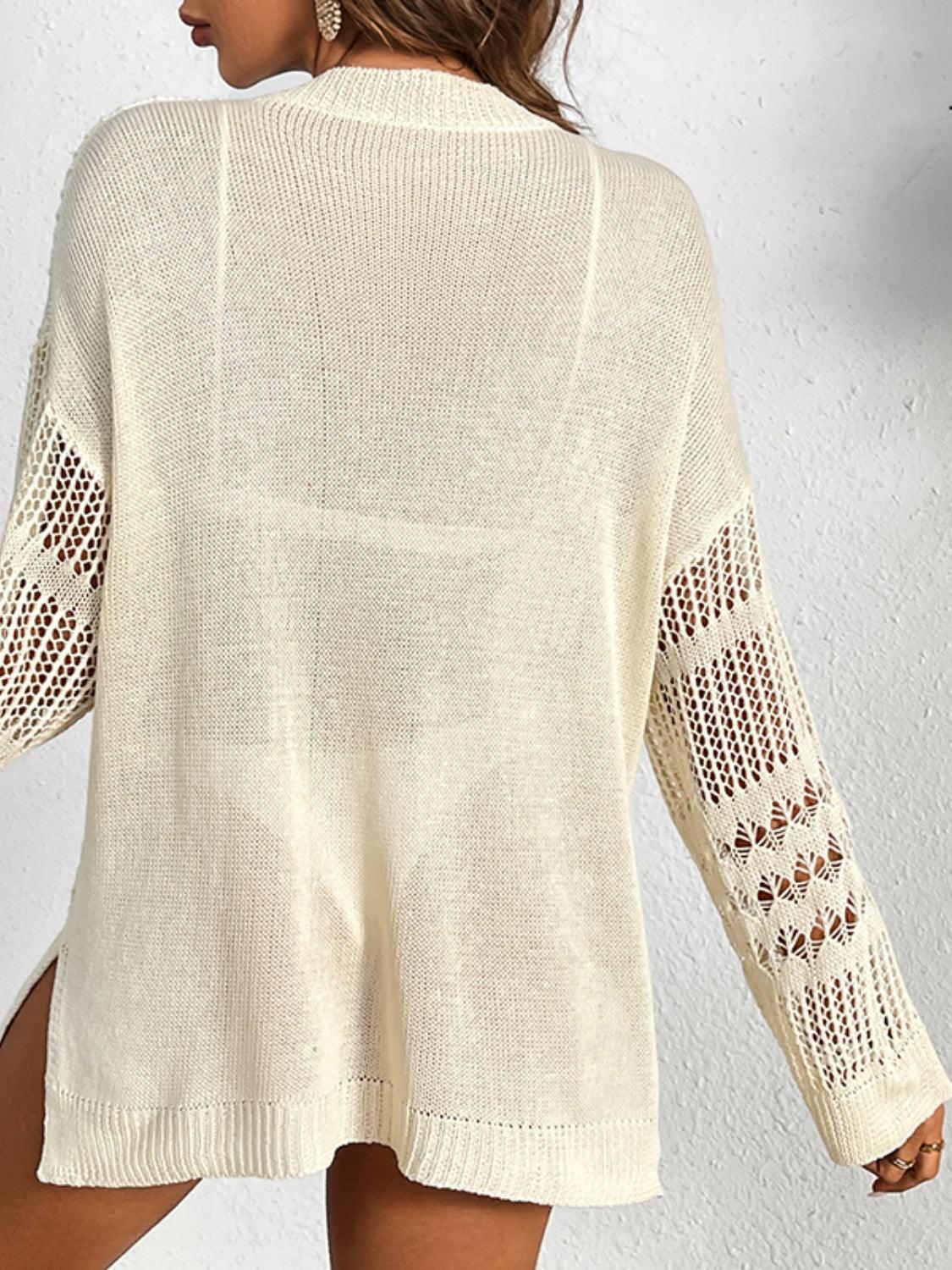 Cutout Notched Long Sleeve Cover-Up - ClubOn