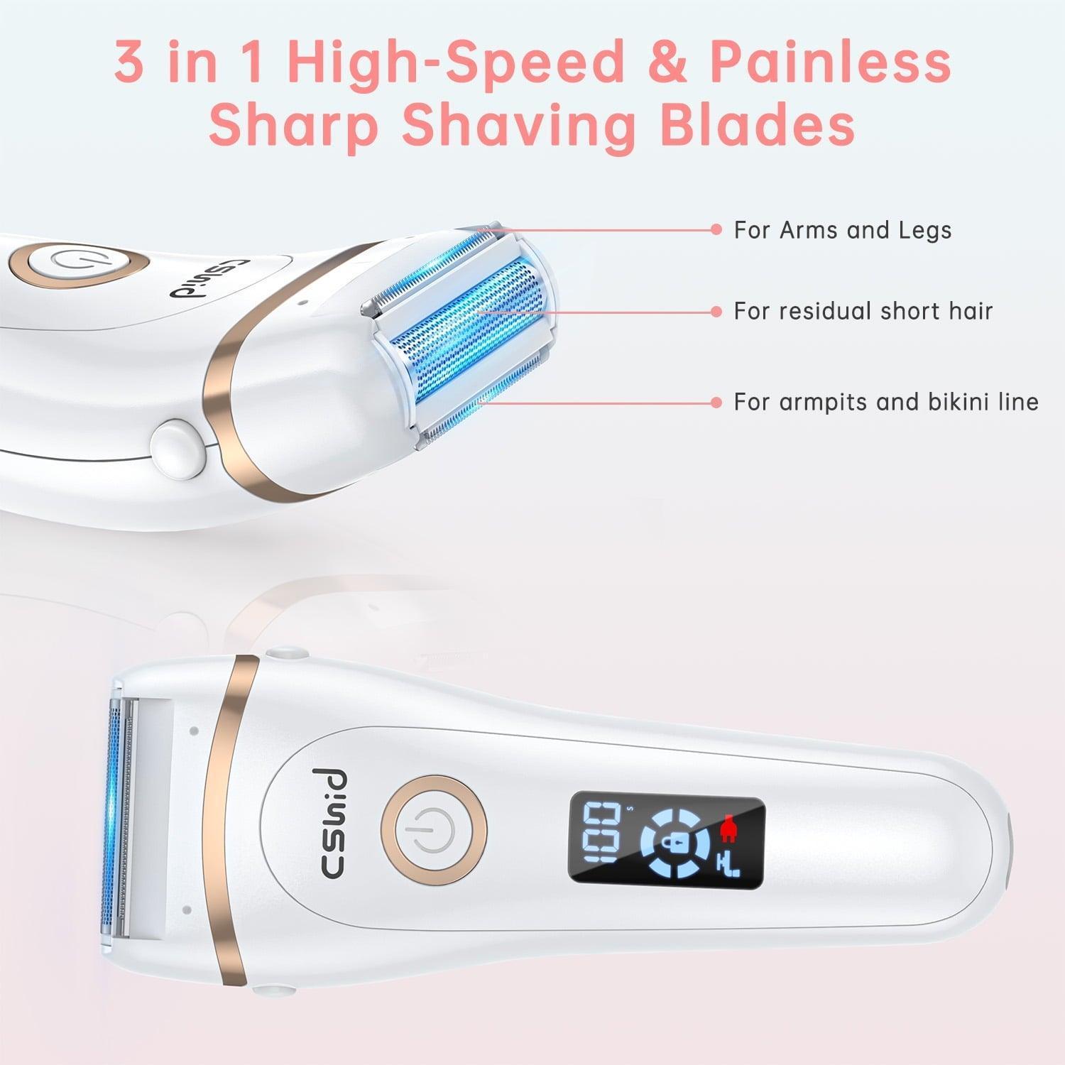 Electric Razor for Women, 3-IN-1 Painless Lady Shaver, Waterproof Wet & Dry, USB Rechargeable, Low Noise, Epilator, Bikini Trimmer Grooming Kit with LED Display - ClubOn