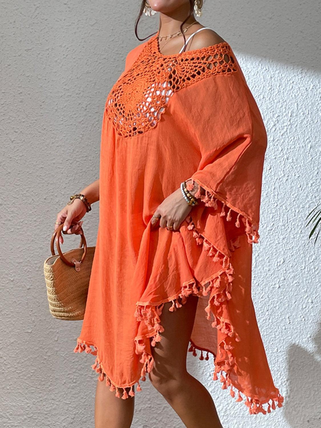 Tassel Cutout Scoop Neck Cover-Up Dress - ClubOn