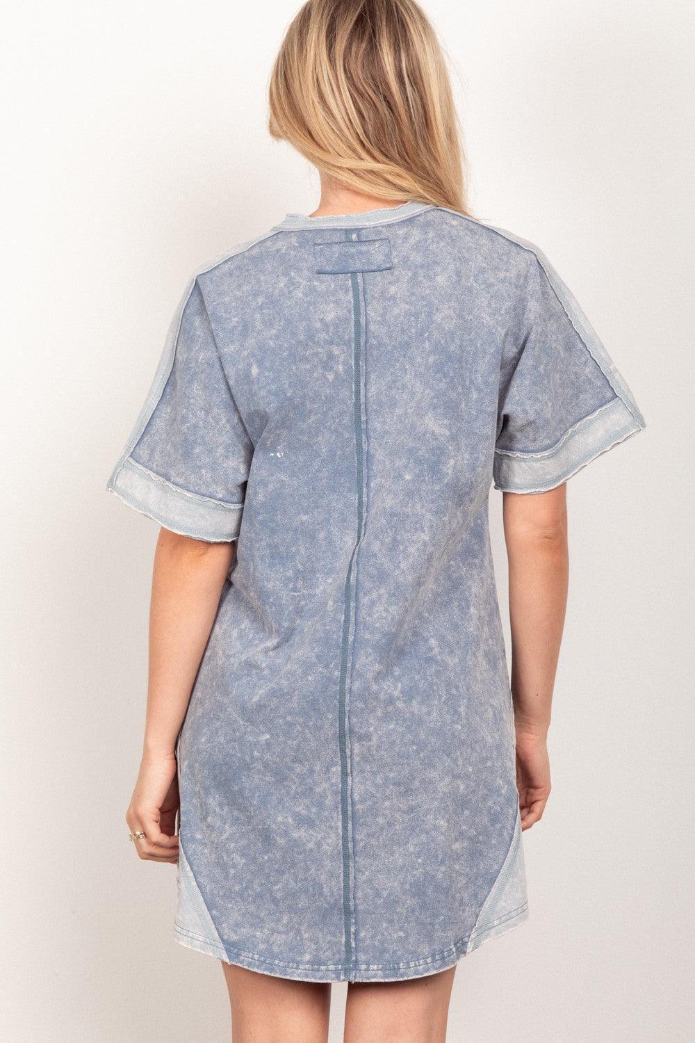 VERY J Short Sleeve V-Neck Tee Dress - ClubOn