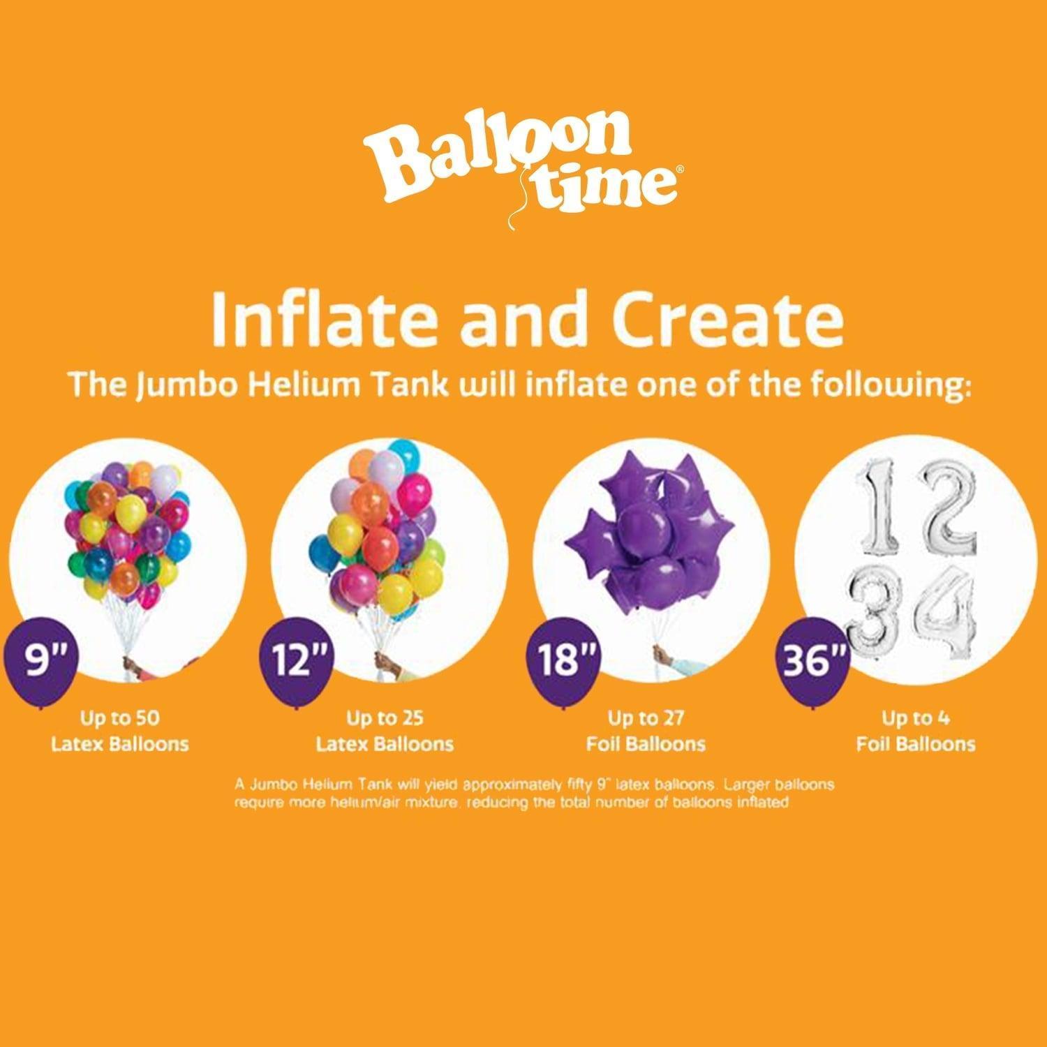 Balloon Time 12in Jumbo Helium Tank Kit with 50 Latex Balloons, Colorful Assortment - ClubOn