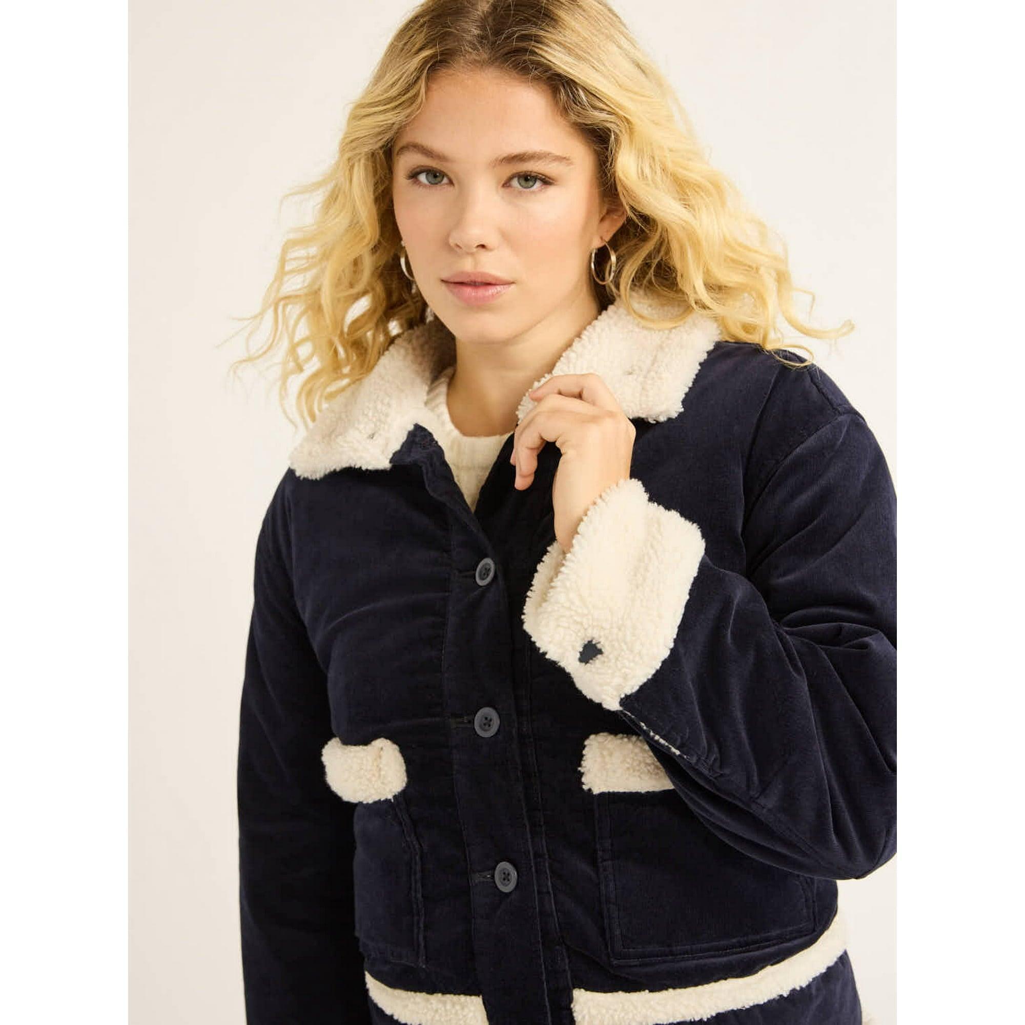 Free Assembly Women’s & Plus Corduroy Jacket with Faux Shearling Trim, Sizes XS-4X | Cozy & Stylish Outerwear - ClubOn