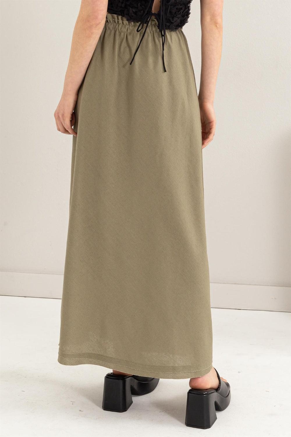 Drawstring Washed Linen Maxi Skirt – Effortless Summer Style - ClubOn