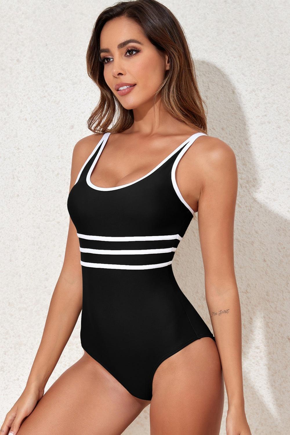 Contrast Trim Scoop Neck One-Piece Swimwear - ClubOn