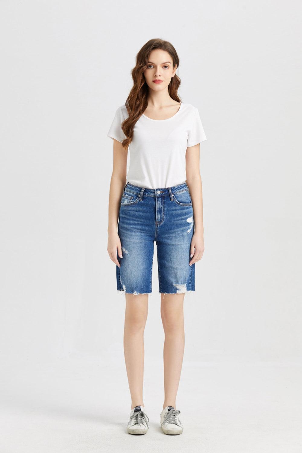 BAYEAS Full Size Super High Rise Denim Bermuda Shorts - ClubOn