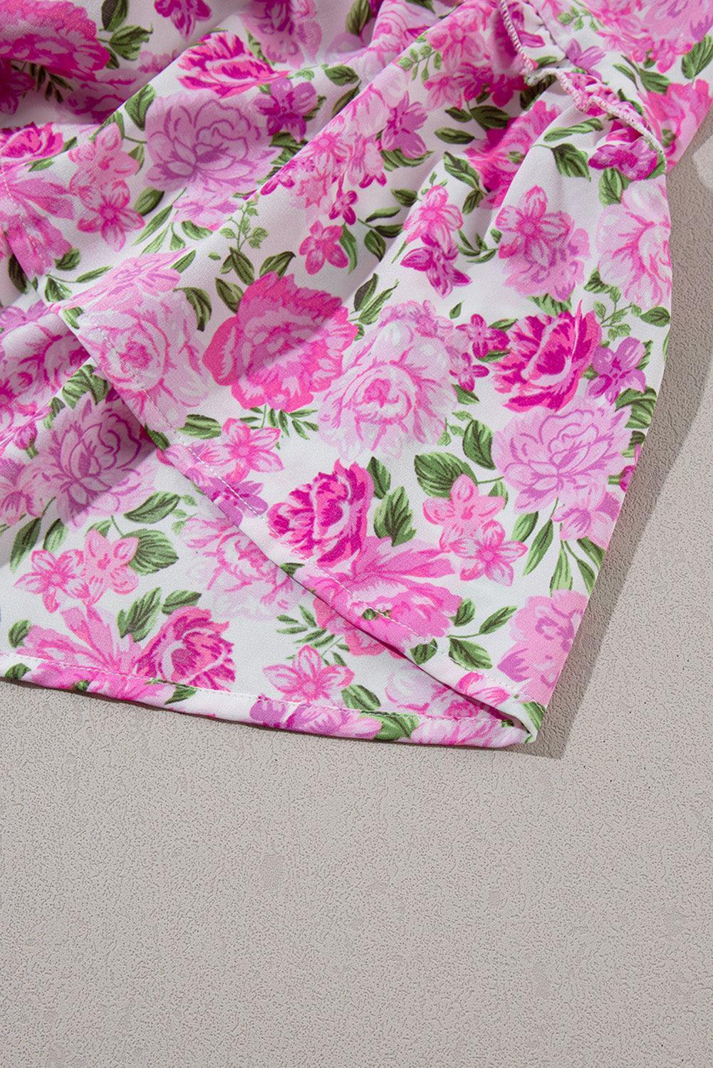 Plus Size Smocked Printed Square Neck Short Sleeve Dress - ClubOn