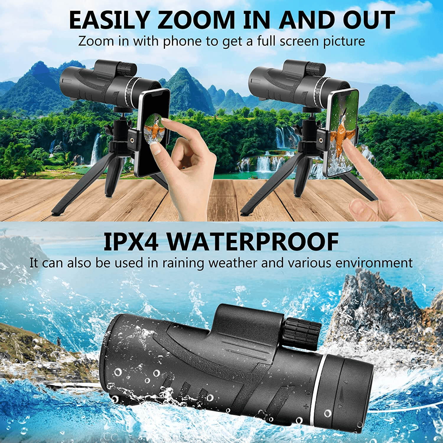 80X100 Monocular Telescope – High Power, BAK-4 Prism & FMC Lens, Low Night Vision, for Bird Watching, Wildlife, Hunting, Camping, Travel - ClubOn