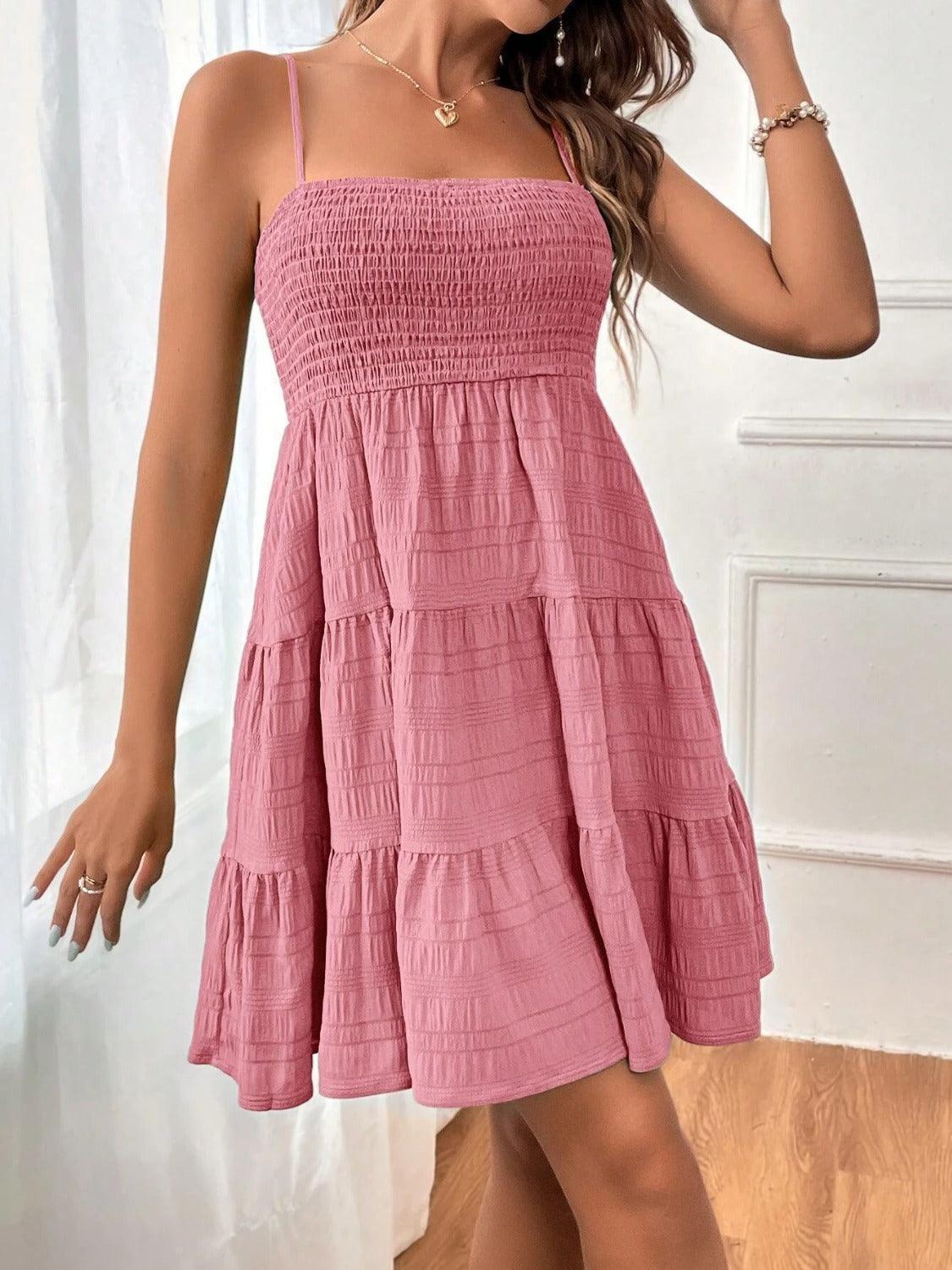 Tiered Smocked Square Neck Cami Dress - ClubOn