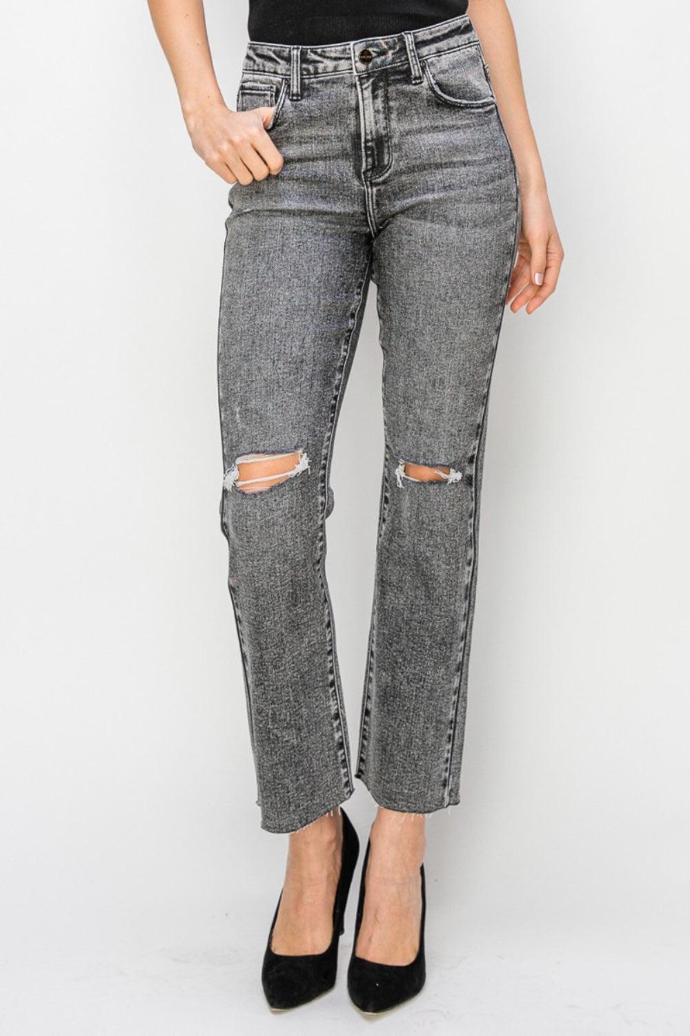 RISEN High Waist Distressed Straight Jeans - ClubOn